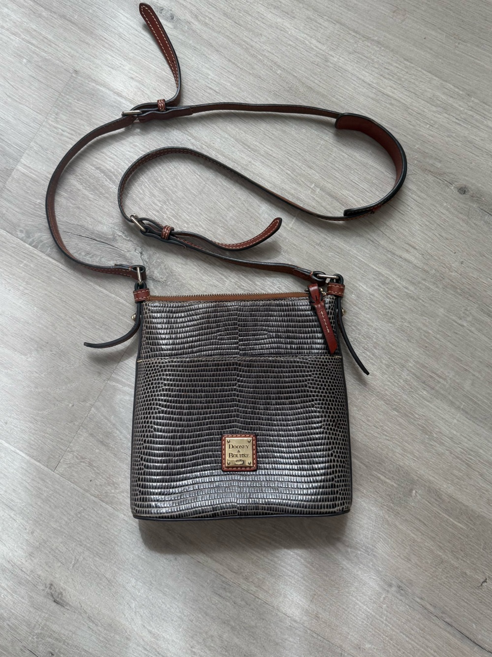 Dooney & Bourke Brown Lizard Embossed Leather Crossbody Bag